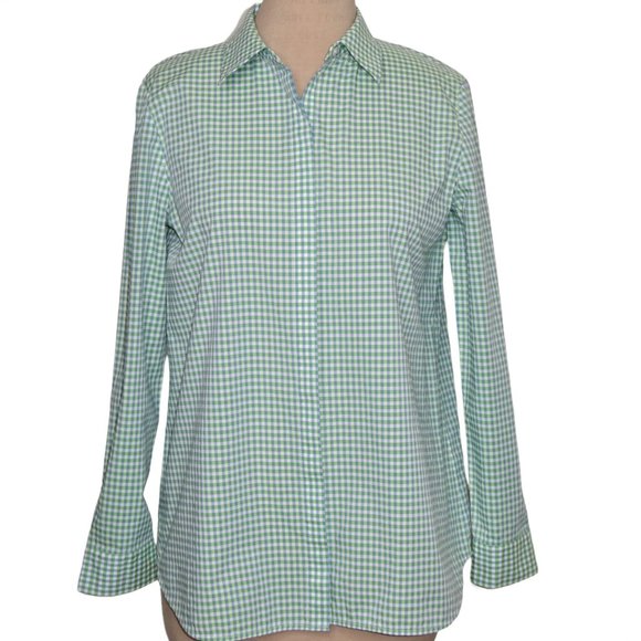 LAFAYETTE 148 Plaid Gingham Cotton Shirt Size M Green - Picture 1 of 10